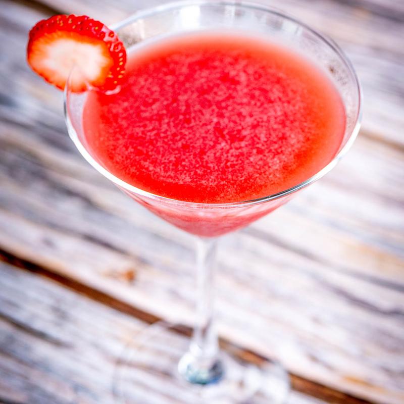 Strawberry martini in a chilled coupe glass